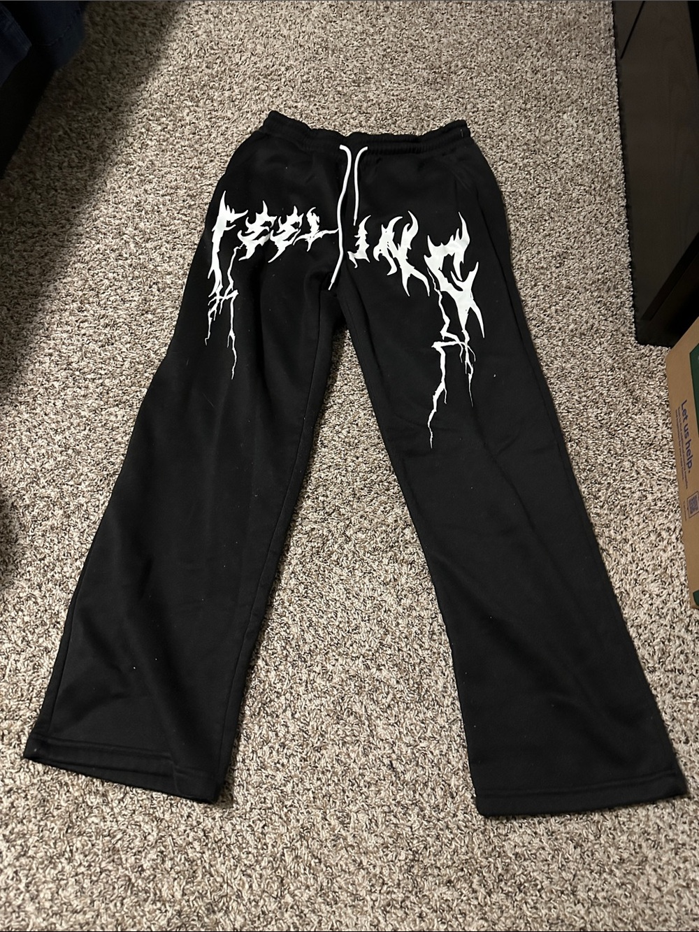 Black Men’s Graphic Sweatpants with White Flame Print